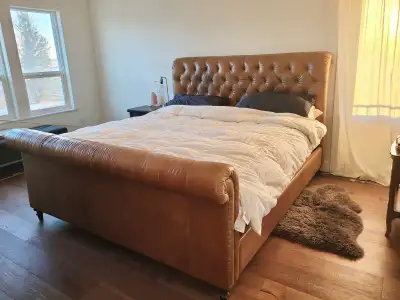 Kingsize bedframe in Aniline Leather from Restoration Hardware, View more
