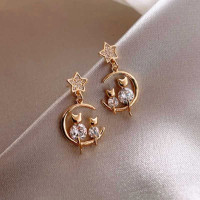 Gold Cat Diamond Earrings