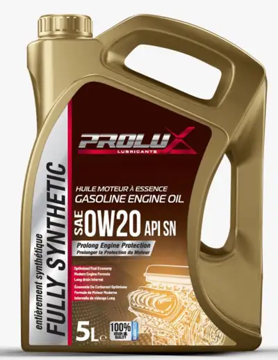 J'offre de l'huile à moteur entièrement synthétique ProluX en format de 5 litres, disponible en visc...