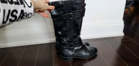 Boots High Long Black Dress Shoes Flat
