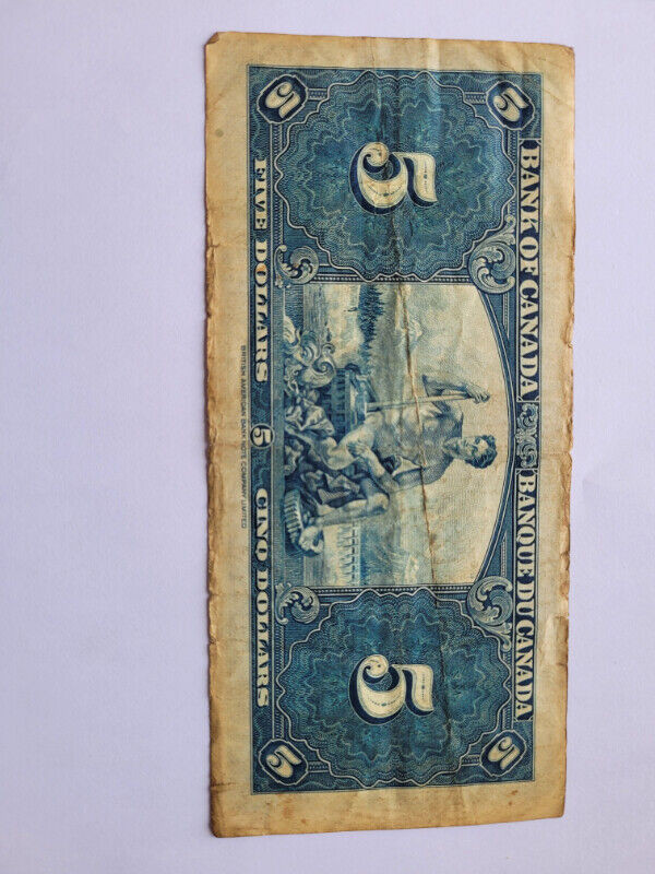 1937 Canada $5.00 bill in Arts & Collectibles in Grande Prairie - Image 2