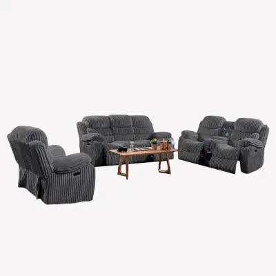 New 3-Piece Power Recliner Set In Luxurious Fabric Upholstery, View more