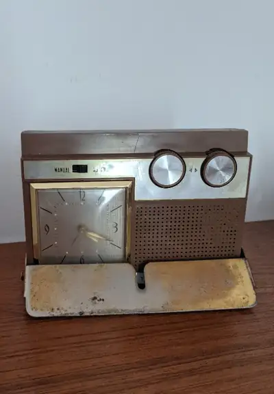 Mid century modern alarm clock radio., View more