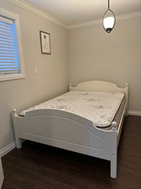 White Full-Size Bed Frame with Mattress