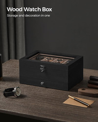 8-Slot Watch Box, 2-Tier Watch Display Case with Large Glass Lid