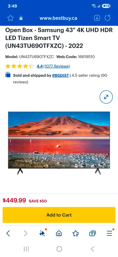 2022 - SAMSUNG 43" CRYSTAL UHD SMART TV, View more