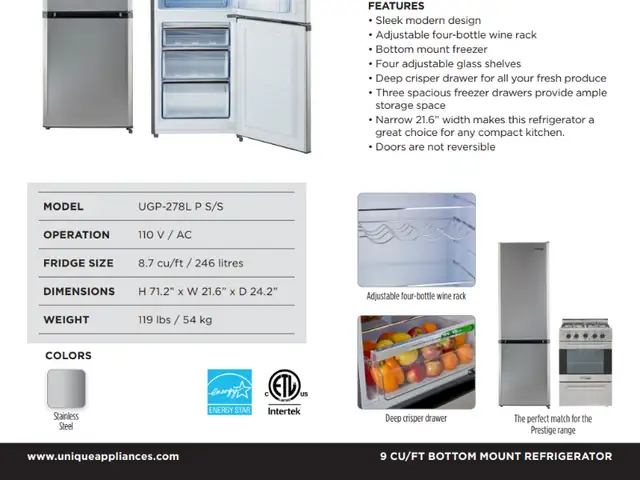 REDUCED - Unique Prestige 22in. Counter Depth Fridge62864745937795121