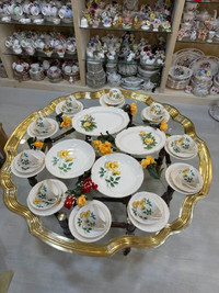 Vintage Yellow Rose tea cups, dishes and platters 