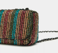 Zara sequin shoulder bag handbag crossbody tote sac beaded chain