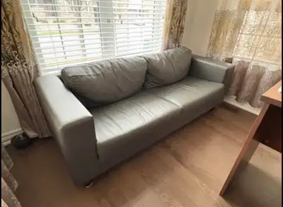 Grey 2-seater faux leather loveseat, View more