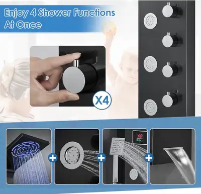 Shower Panel Tower System Temp+ LED Lights No Battery required, View more