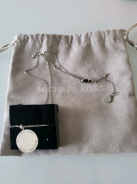 Michael Kors Logo Silver-Tone and Crystal Pendant Necklace