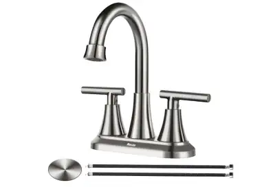 Brand new brushed nickel bathroom faucet for sale. Two hole, two handle basin, stainless steel, pop-...