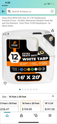Extra heavy duty white tarp 16x20