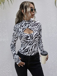 Zebra Striped Cut Out Bodysuit