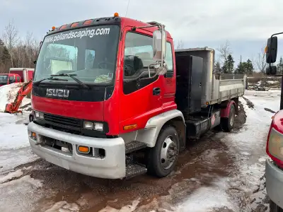Isuzu FTR single axle dump truck w/ 2024 Aluminum fold -down sides; pintle hitch w/ Electronic brake...