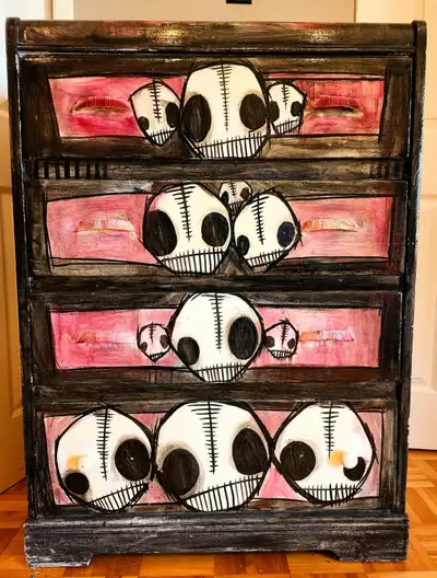 One of a kind, handpainted, wooden dresser., View more