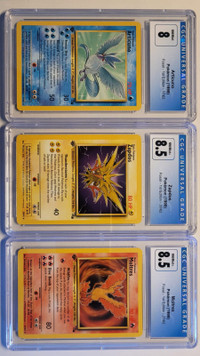 Zapdos, Moltres, Articuno 1st edit fossil CGC graded fossil set