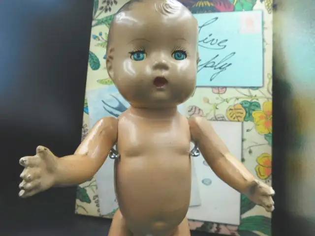 13" 1940S COMPOSITION BOY DOLL, BLUE VELVET SUIT, SHOES in Hobbies & Crafts in Lethbridge - Image 8