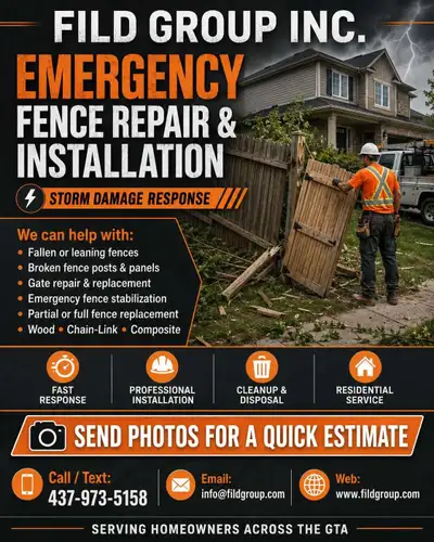 EMERGENCY FENCE REPAIR| STORM DAMAGE| FENCE INSTALLATION GTA, View more