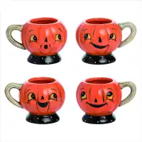 Johanna Parker Design Jack-o-Lantern Tea Cups set of 4 Halloween
