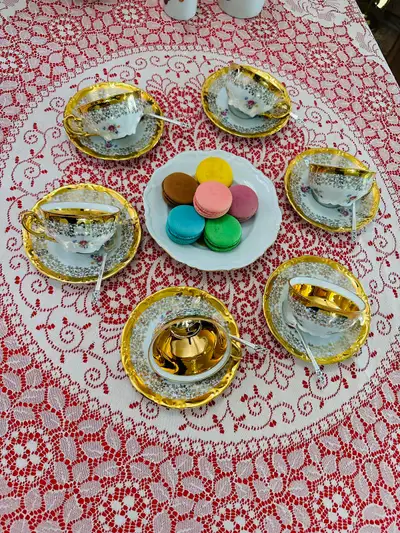 Bavaria Germany gold floral wide mouth tea set $25 each set 6 available Mint condition Never been us...