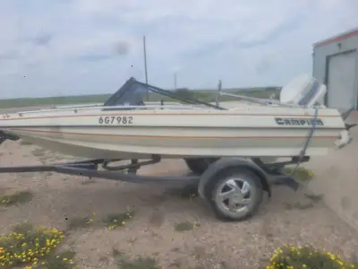 Campion boat runs and drives, 2-stroke engine. Comes with 2 new seats/pedestals. Unsure on year, bou...