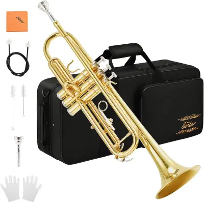 Eastar Bb Standard Trumpet Set for Beginner. Brass Student Trumpet Instrument with Hard Case, Cleani...