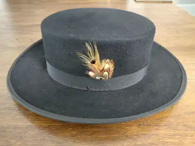 Reduced: Pork Pie Hat features a round, flat-topped - Size 7, View more