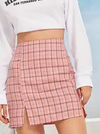 cute plaid high-rise mini skirt!! 