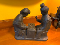 Rare Vintage Cast Iron Chinese Asian Oriental Men Playing Chess