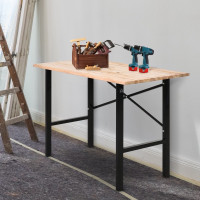46" Workbench Table Fir Wood Top, Heavy-Duty Steel X-Shape Brack