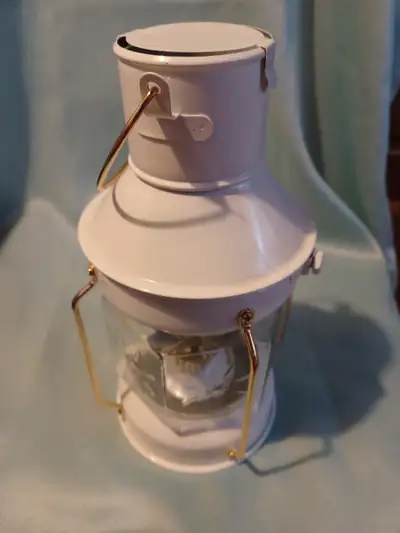 White metal with atomic star design glass citronella oil lamp for outdoors. New never used. Great fo...