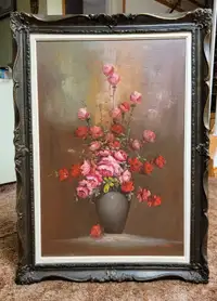 Flowers in vase, oil painting by L. Hope