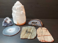 Selenite 8" tall tower and other Gems in perfect condition 