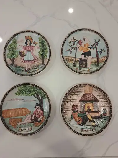 Set of four italian decorative plates. Brand new never used. Original box purchased in italy.