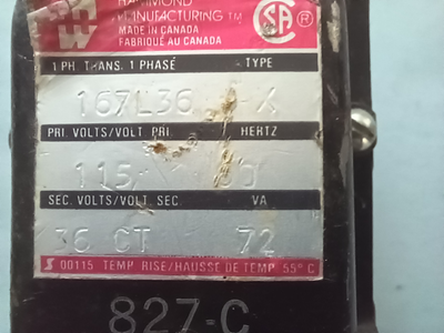 Hammond 167L36 Power 72VA Transformer 115Vac To 36Vac CT, View more