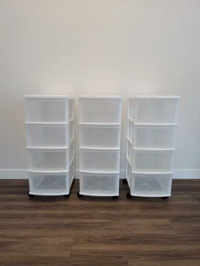 4 White drawer storage tower with wheels, View more