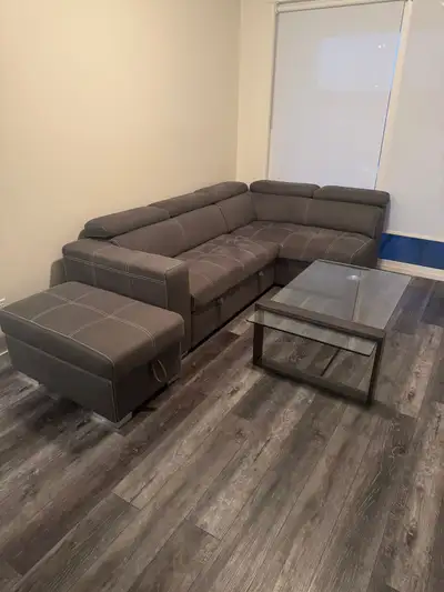 This couch is in perfect condition! It has a pull out which becomes a sleeper and comes with a stora...