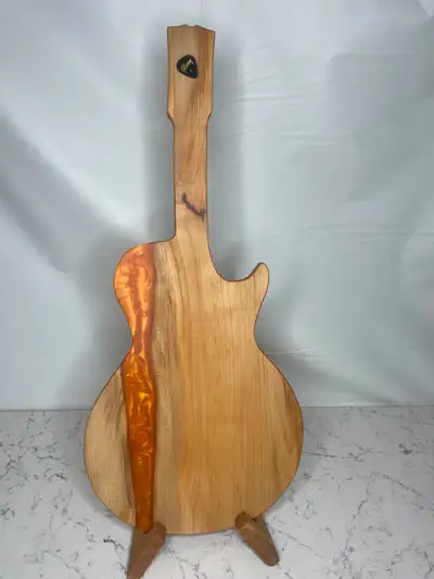 "Guitar"-Erie Board (Les Paul Charcuterie Board w/ Orange Epoxy), View more
