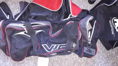 two hockey bags, one new , one used...$50.00 for new one ( giant model), $25.00 for used ( vic model...