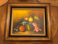 MCM Fruit In Basket Still Life Oil Painting Velvet Matte & Frame