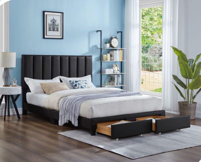 Lit double avec matelas et tiroirs de rangement – Tout neuf, View more