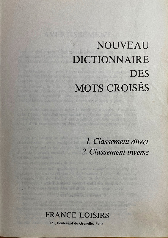 Dictionnaire des mots croisés (Classement direct et inverse) dans Manuels  à Trois-Rivières - Image 2