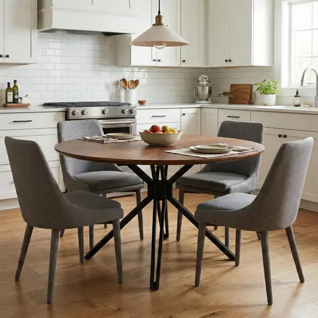 Brand New 47" Round Dining Table - Walnut Top & Black Metal Leg in Dining Tables & Sets in Markham / York Region - Image 3