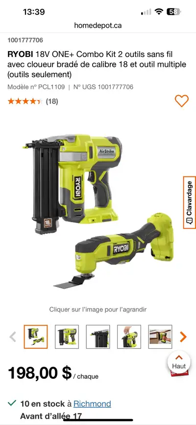 Ryobi 18V ONE+ Combo Kit - 2 Tools, View more