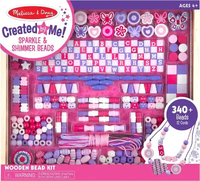 Melissa & Doug large collection wooded set (340 Beads & 12 Cords) for jewellery making. Set is new a...