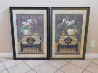 Set of Two Custom Framed Floral Art Prints on Masonite Boards