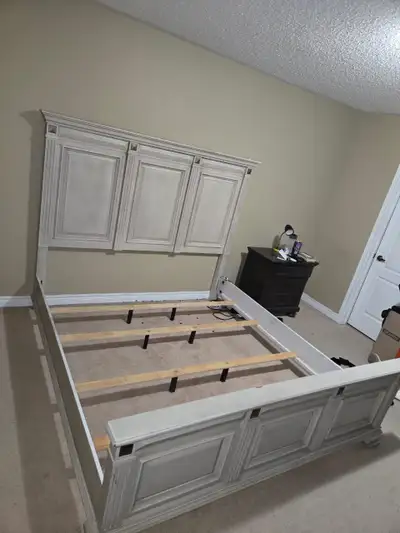 California King Wooden Panel Bed with Box Springs, View more