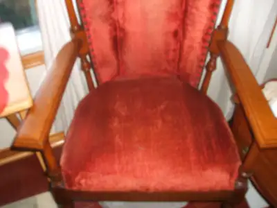 Red velvet antique chair with solid wood back, View more